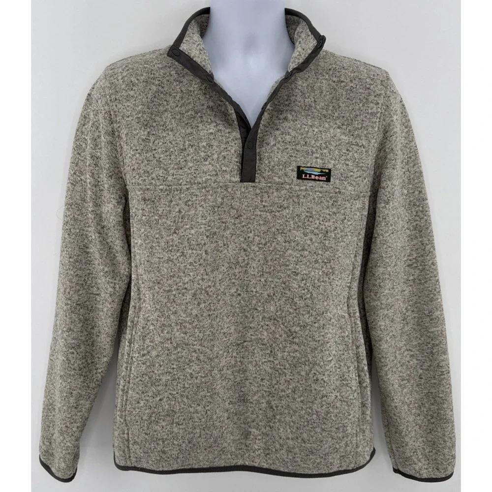 L.L.Bean 1/4 Snap Pullover Men's M Gray Sweater Fleece Kangaroo Pocket